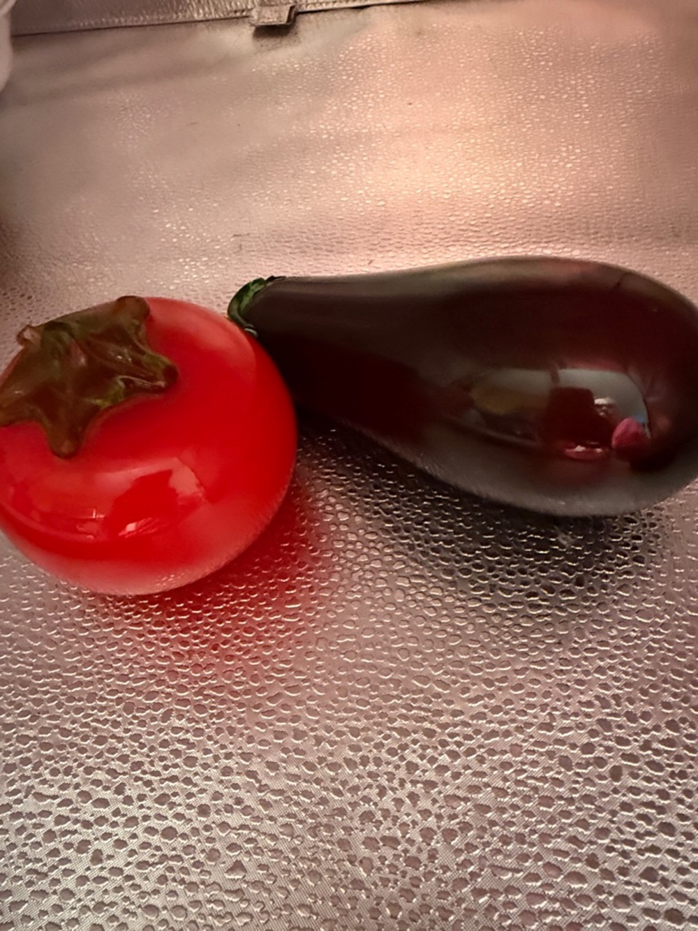 Vintage Blown Decorative Glass Tomato and Eggplant Set - Red & Deep Purple